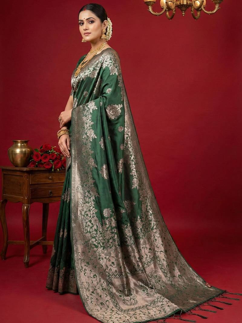 green soft silk blend saree – elegant & comfortable