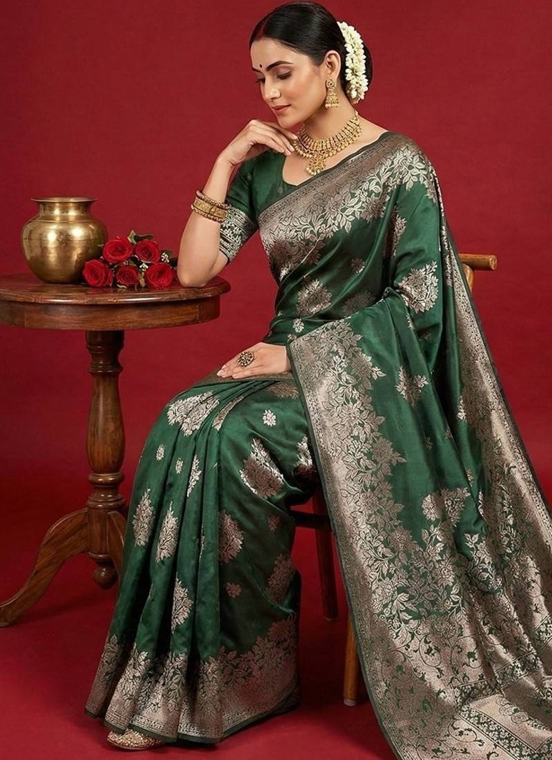 green soft silk blend saree – elegant & comfortable