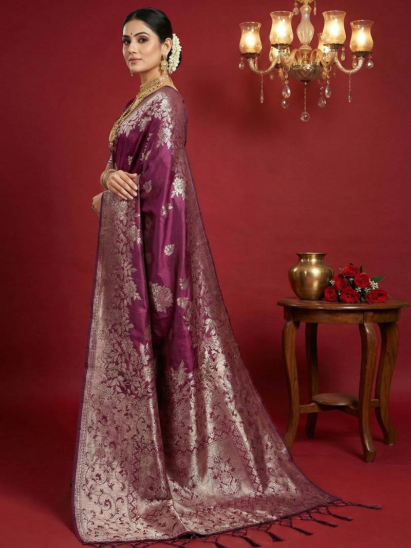 wine soft silk blend saree – elegant & comfortable
