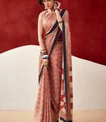 orange fancy printed dull satin saree with matching blouse