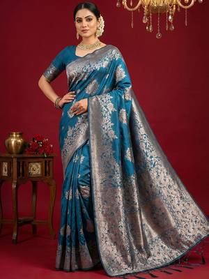 teal blue soft silk blend saree  elegant & comfortable 1