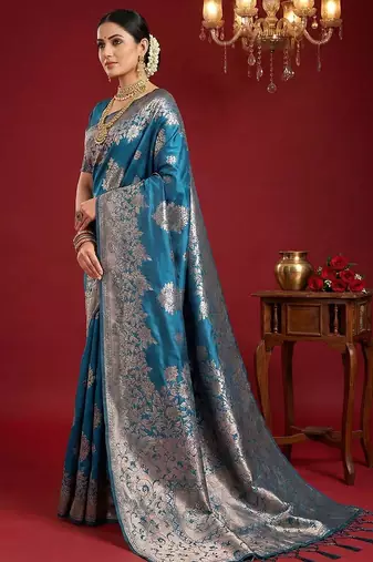 teal blue soft silk blend saree  elegant & comfortable