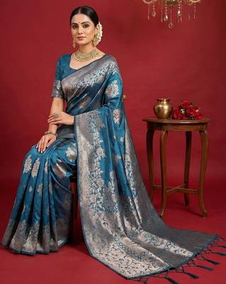teal blue soft silk blend saree  elegant & comfortable 3