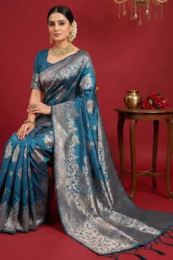 teal blue soft silk blend saree  elegant & comfortable