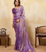 lavender designer metallic velvet satin saree with cutdana & sequin zari work