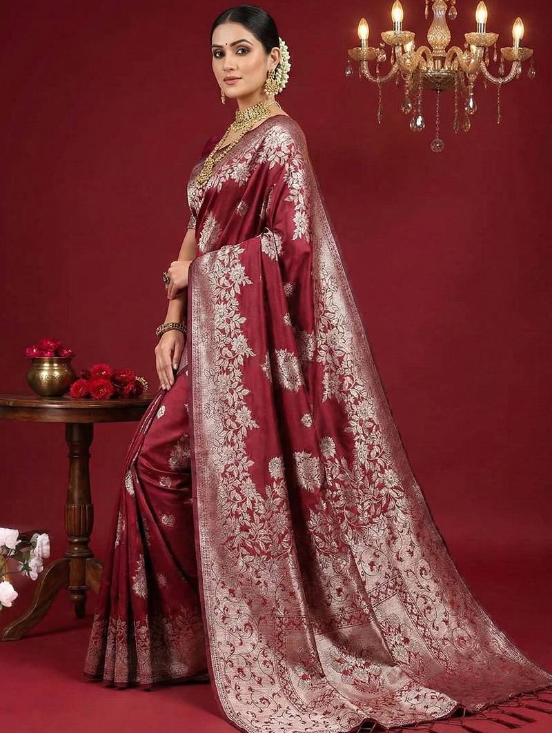 red soft silk blend saree – elegant & comfortable