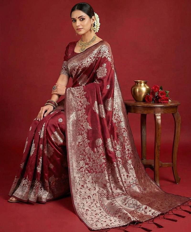 red soft silk blend saree – elegant & comfortable