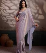 silver ultra-luxurious velvet satin saree with handcrafted cutdana & zarkan work
