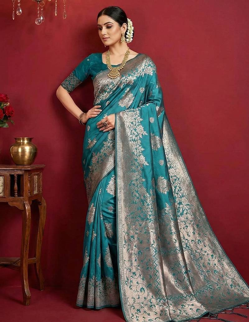 sky blue soft silk blend saree – elegant & comfortable