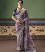 lavender elegant fancy saree with designer embroidery, sequins, stones & pearl work with matching blouse