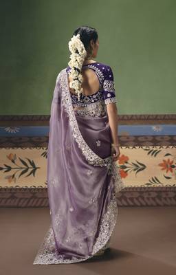 lavender elegant fancy saree with embroidery sequins stones & pearl work with matching blouse 2