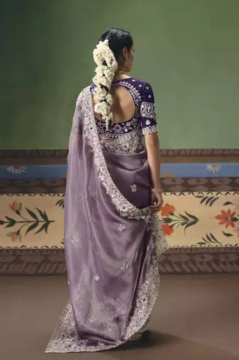 lavender elegant fancy saree with embroidery sequins stones & pearl work with matching blouse