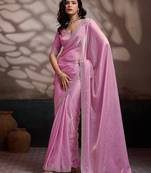 rose ultra-luxurious velvet satin saree with handcrafted cutdana & zarkan work