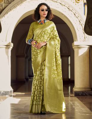light green elegant tissue silk blend saree  lightweight & luxurious fabric 1