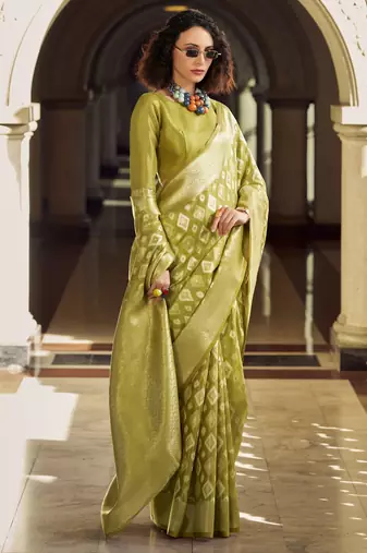 light green elegant tissue silk blend saree  lightweight & luxurious fabric