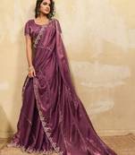 onion pink designer metallic velvet satin saree with cutdana & sequin zari work