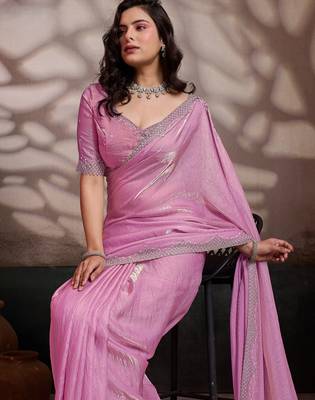 rose ultra-luxurious velvet satin saree with handcrafted cutdana & zarkan work 3