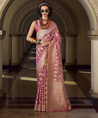 pink elegant tissue silk blend saree  lightweight & luxurious fabric 1