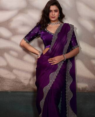 wine ultra-luxurious velvet satin saree with handcrafted cutdana & zarkan work 3
