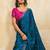 teal designer metallic velvet satin saree with cutdana & sequin zari work