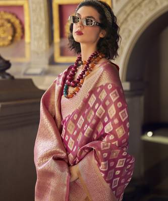 pink elegant tissue silk blend saree  lightweight & luxurious fabric 3
