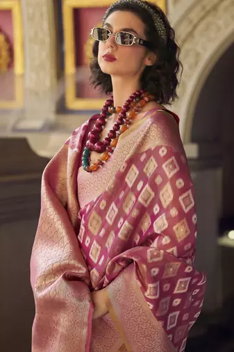 pink elegant tissue silk blend saree  lightweight & luxurious fabric