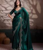 emerald  ultra-luxurious velvet satin saree with handcrafted cutdana & zarkan work