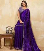 purple designer metallic velvet satin saree with cutdana & sequin zari work