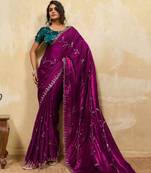 rani pink designer metallic velvet satin saree with cutdana & sequin zari work