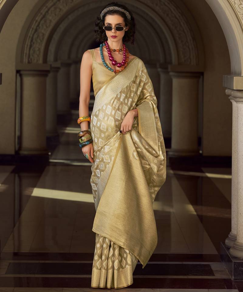 chiku elegant tissue silk saree – lightweight & luxurious fabric
