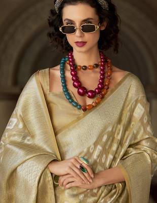 chiku elegant tissue silk blend saree  lightweight & luxurious fabric 3