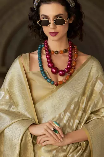 chiku elegant tissue silk blend saree  lightweight & luxurious fabric