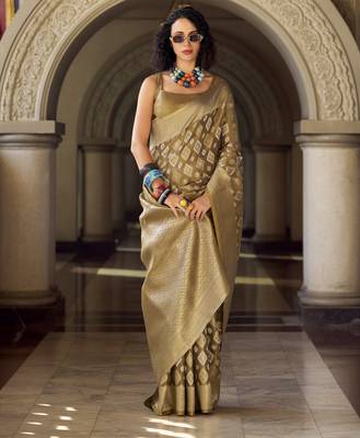 brown elegant tissue silk blend saree  lightweight & luxurious fabric 1