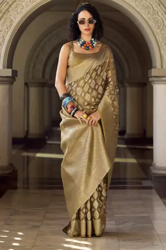 brown elegant tissue silk saree     lightweight & luxurious fabric