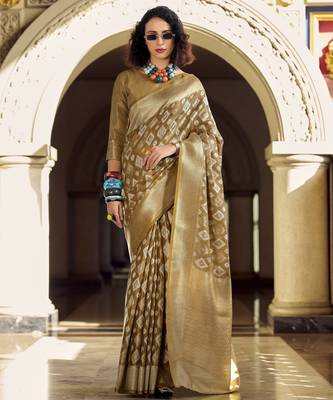 brown elegant tissue silk blend saree  lightweight & luxurious fabric 2