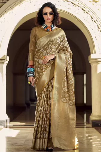 brown elegant tissue silk blend saree  lightweight & luxurious fabric