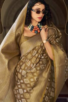 brown elegant tissue silk blend saree  lightweight & luxurious fabric 3