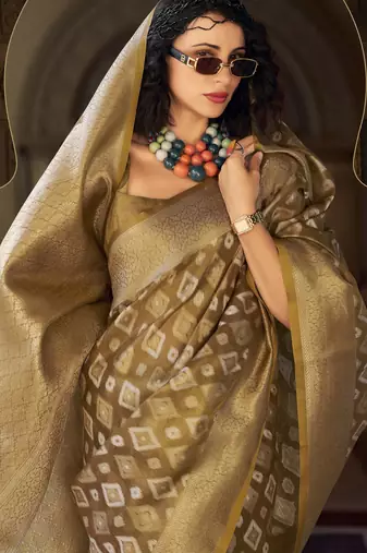 brown elegant tissue silk blend saree  lightweight & luxurious fabric