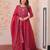 Maroon gold crush beads embroidered work flared gown with heavy dupatta