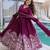 Wine rangoli crush sequins multi embroidered flared gown with heavy dupatta
