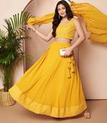 Mustard Embroidered Poly Georgette lehenga choli