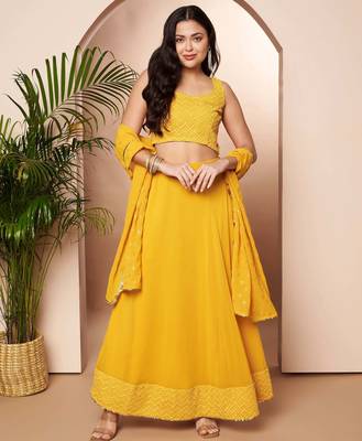 Mustard Embroidered Poly Georgette lehenga choli 2