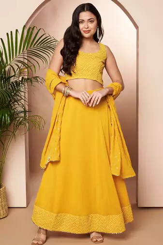 Mustard Embroidered Poly Georgette lehenga choli