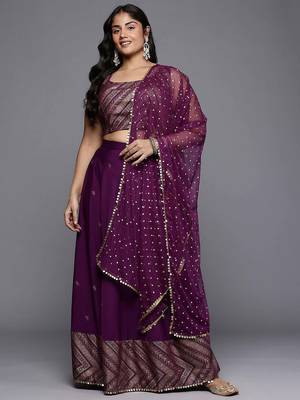 Wine Printed Poly Crepe lehenga choli 1