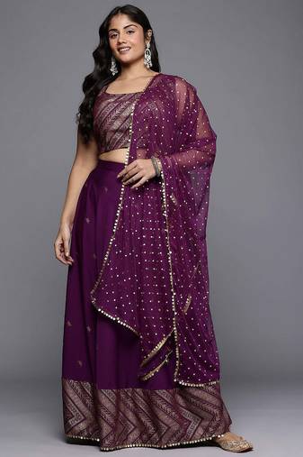 Wine Printed Poly Crepe lehenga choli