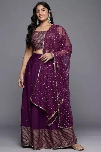 Wine Printed Poly Crepe lehenga choli