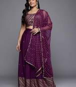Wine Printed Poly Crepe lehenga choli