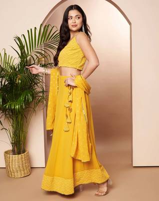 Mustard Embroidered Poly Georgette lehenga choli 3