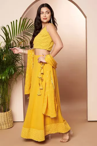 Mustard Embroidered Poly Georgette lehenga choli