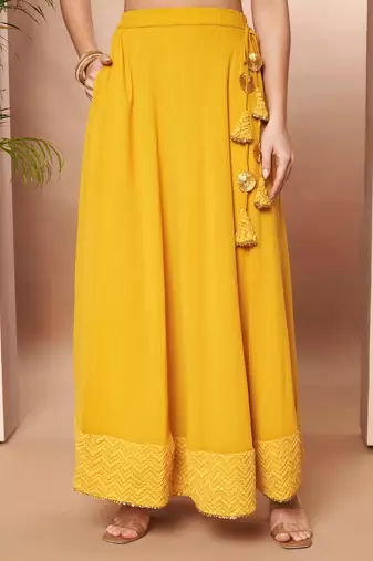 Mustard Embroidered Poly Georgette lehenga choli